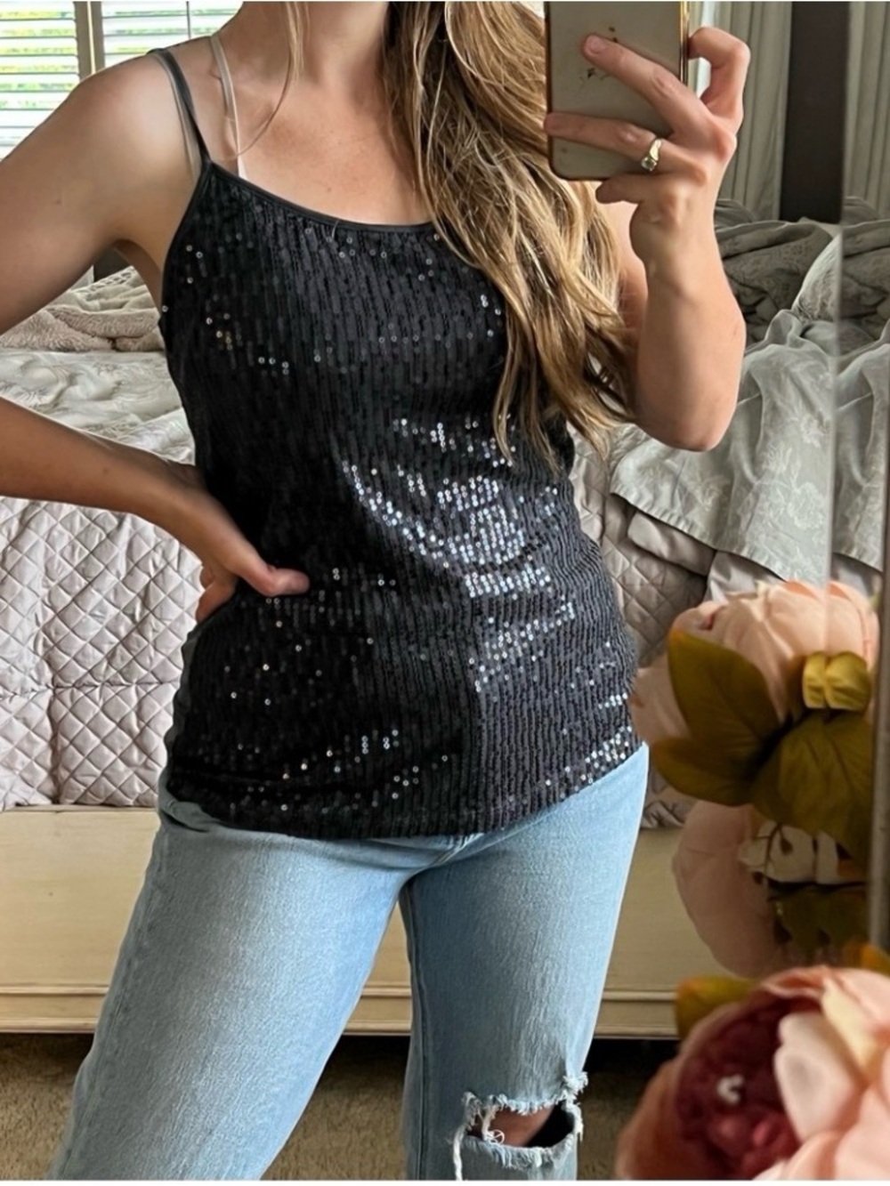 LOFT | Sequin Gray Tank Top Medium